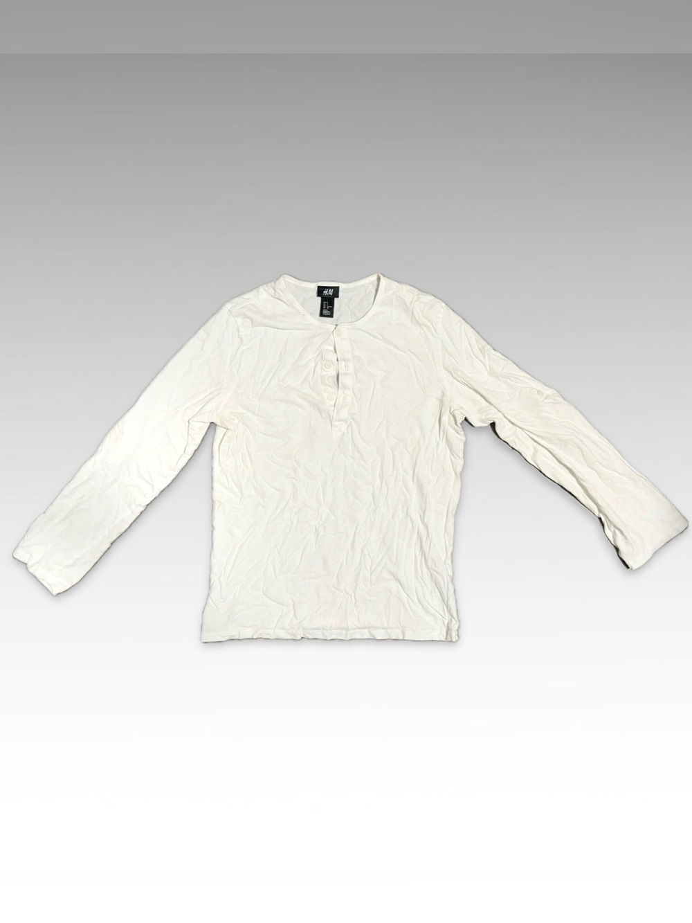 H&M Mens White Button-Front Long Sleeve Henley size Small